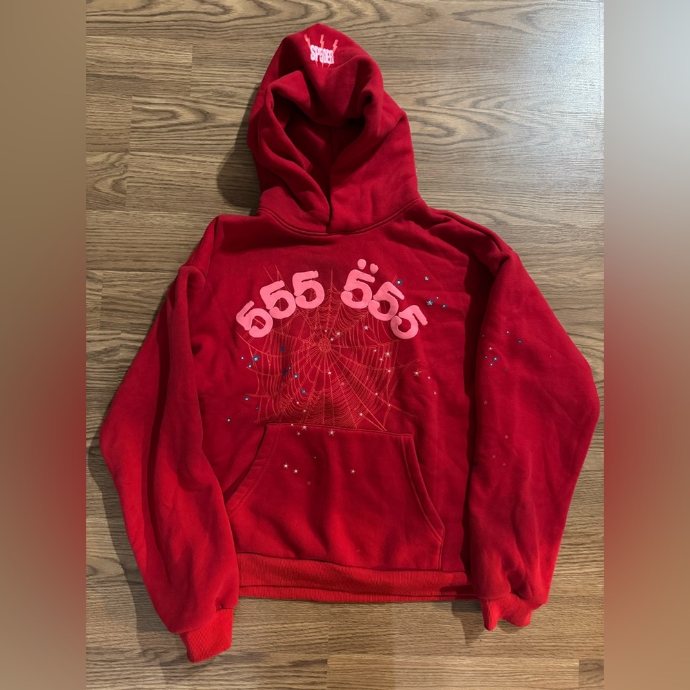 Spider Worldwide Red Hoodie with Graphic Design